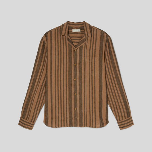 The Relaxed Linen Long-Sleeve Shirt | Toasted Coconut / Black