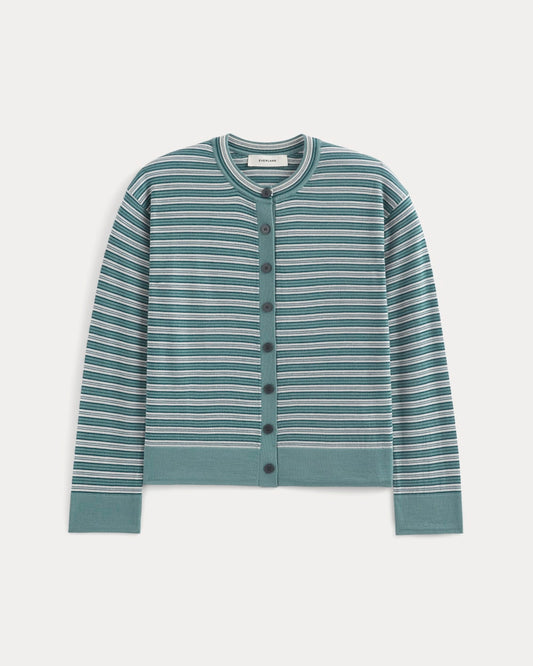 Crew Cardigan in Ultrasoft Merino | Reflecting Pond Multi Stripe