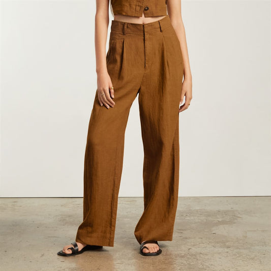 The Linen Way-High® Drape Pant | Tawny Brown