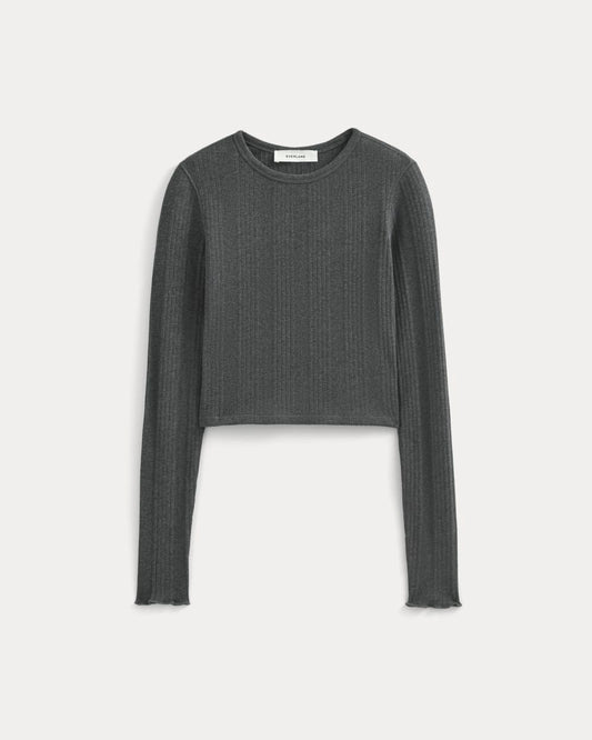 Lounge Rib Cropped Shirt | Heathered Soot
