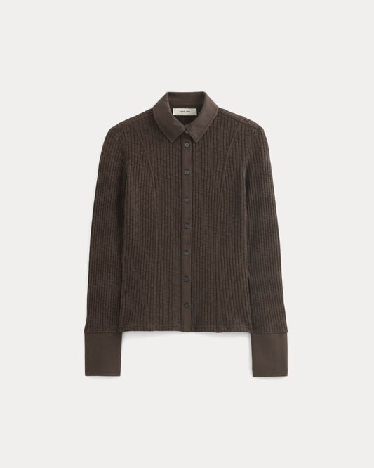 Cozy Rib Button-Up | Coffee Bean