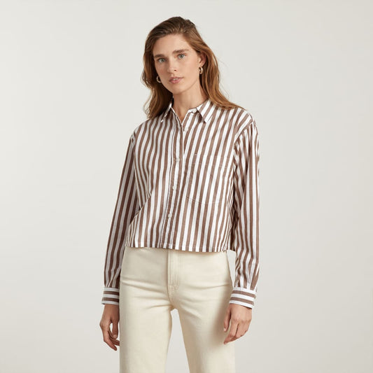 The Way-Short Shirt in Silky Cotton | Espresso / White