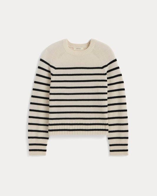 The Boxy Crew in Cashmere | Bone / Black