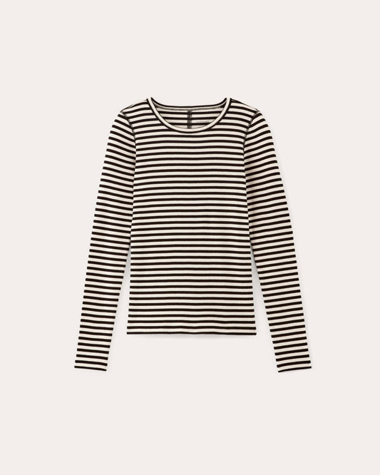 The Luxe Rib Long-Sleeve Crew | Bone / Black