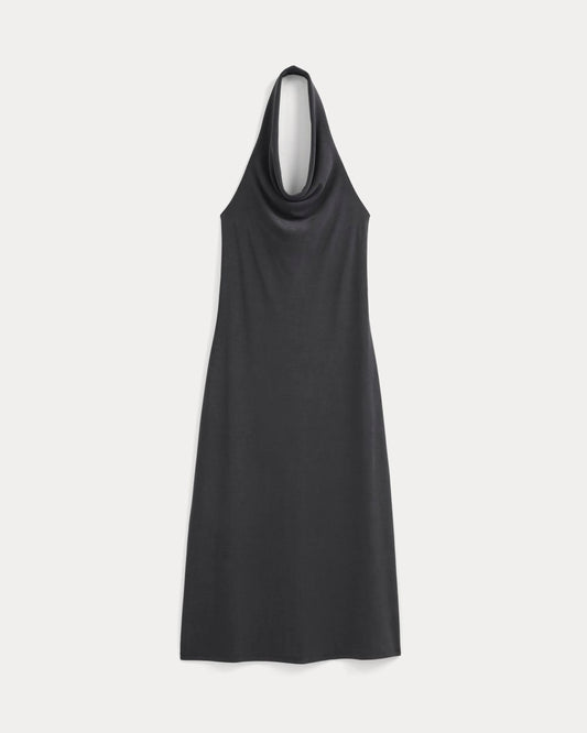 Cowlneck Halter Dress in Butterknit | Black
