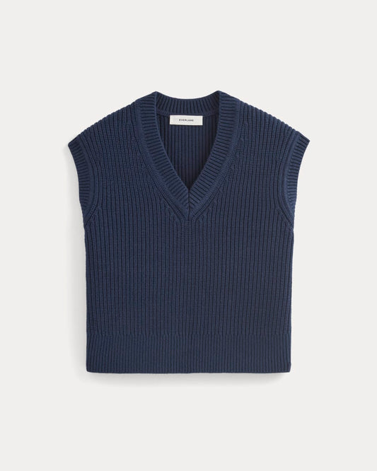 Ribbed V-Neck Vest in Everyday Cotton | Navy