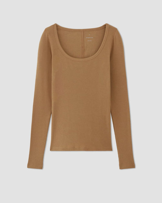 The Luxe Rib Long-Sleeve Scoop-Neck Tee | Toasted Coconut