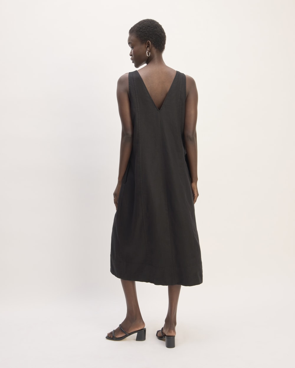 The Linen V-Neck Midi Dress | Black
