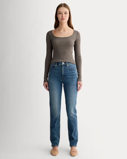 The Luxe Rib Long-Sleeve Scoop-Neck Tee | Heathered Fatigue