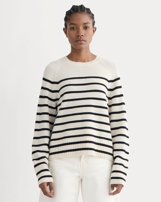 The Boxy Crew in Cashmere | Bone / Black