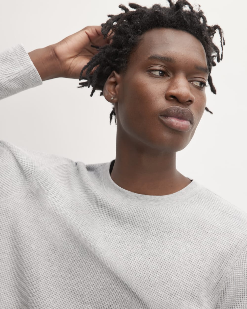 The Waffle Long-Sleeve Crew | Light Grey Donegal