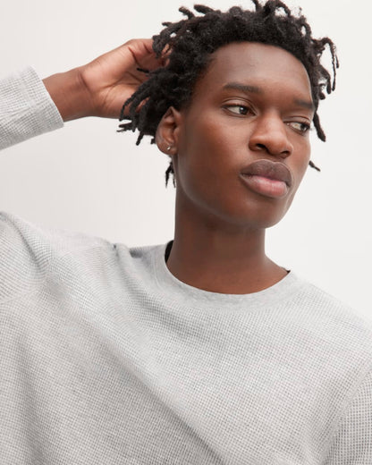 The Waffle Long-Sleeve Crew | Light Grey Donegal