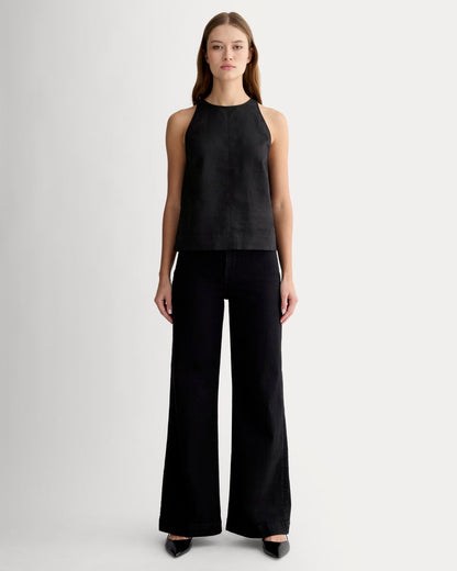 The Linen High-Neck Tank | Black