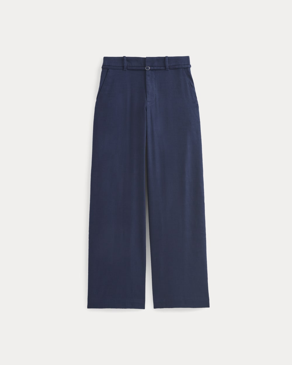 Wide-Leg Belted Pant in Stretch Linen | Navy | Regular