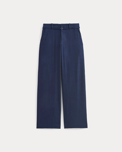 Wide-Leg Belted Pant in Stretch Linen | Navy | Regular