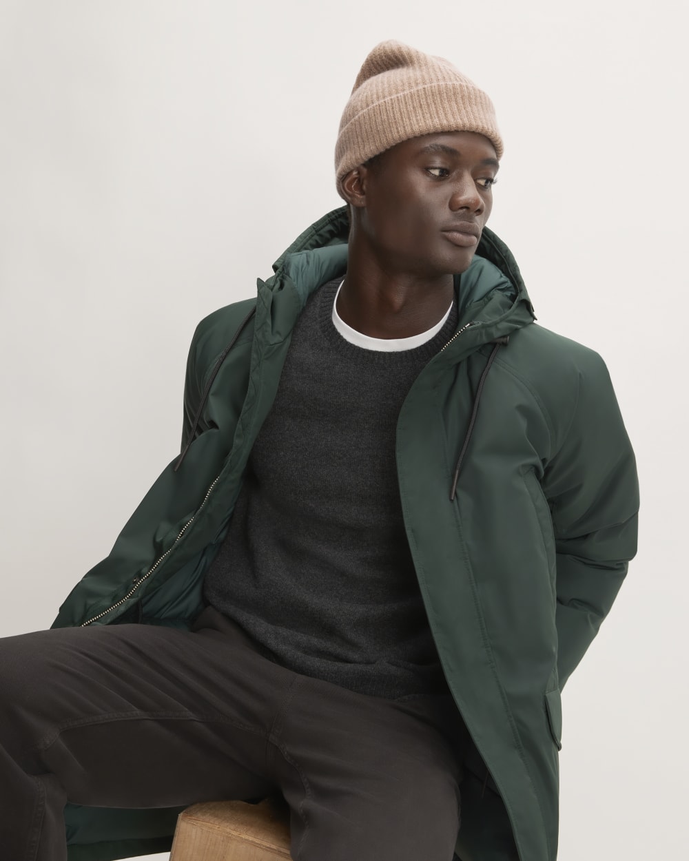 The Cashmere Fine Rib Beanie | Heathered Woodsmoke