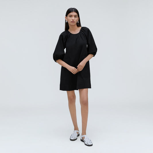 The Seersucker Puff Sleeve Dress | Black