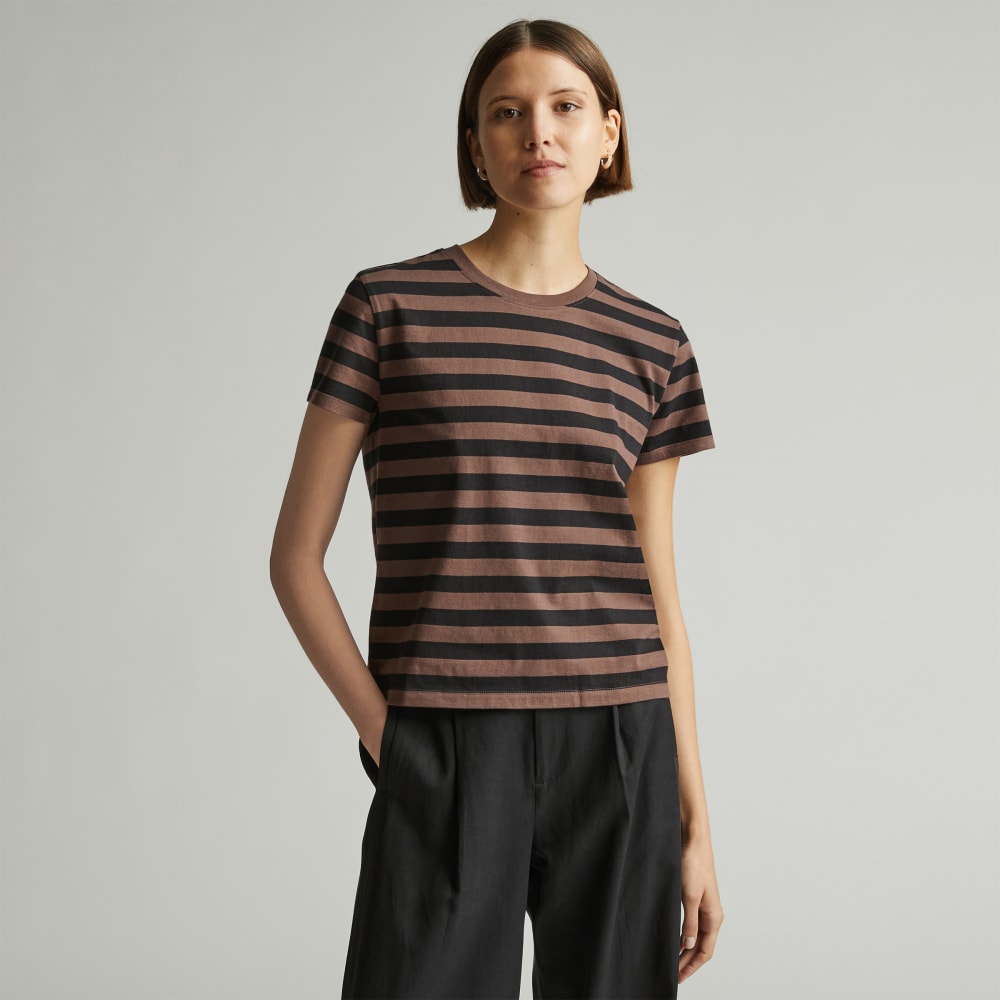The Box-Cut Tee in Essential Cotton | Chocolate Brown / Black | No Pocket