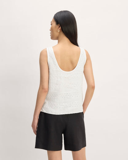 The Linen Eyelet Scoop-Neck Tank | White Eyelet