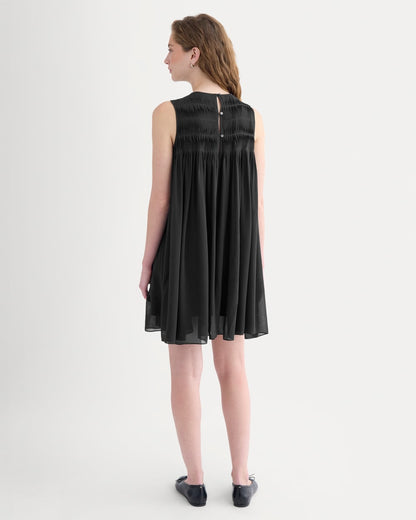 Twisted Pleated Mini Dress in Silk Georgette | Black