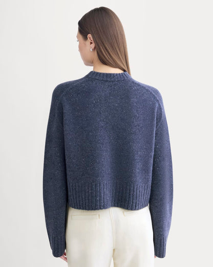 Cropped Boxy Crew in Luxe Merino | Heathered Blue Donegal
