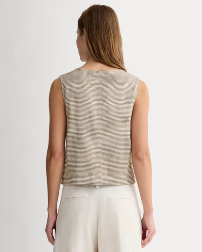 The Vest in Stretch Linen | Deep Taupe Mini Gingham