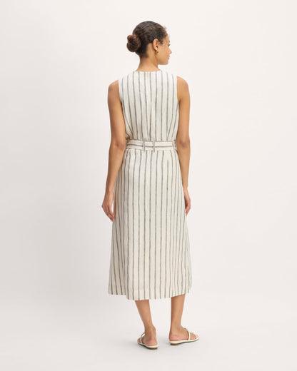 The Linen Belted Midi Dress | Bone/Navy