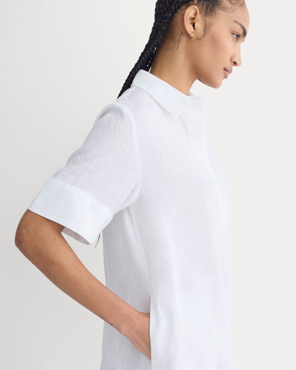 Mini Popover Shirtdress in Linen | White
