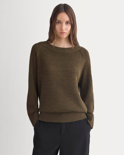 Wide-Neck Crew Sweater in Tape Yarn | Beech