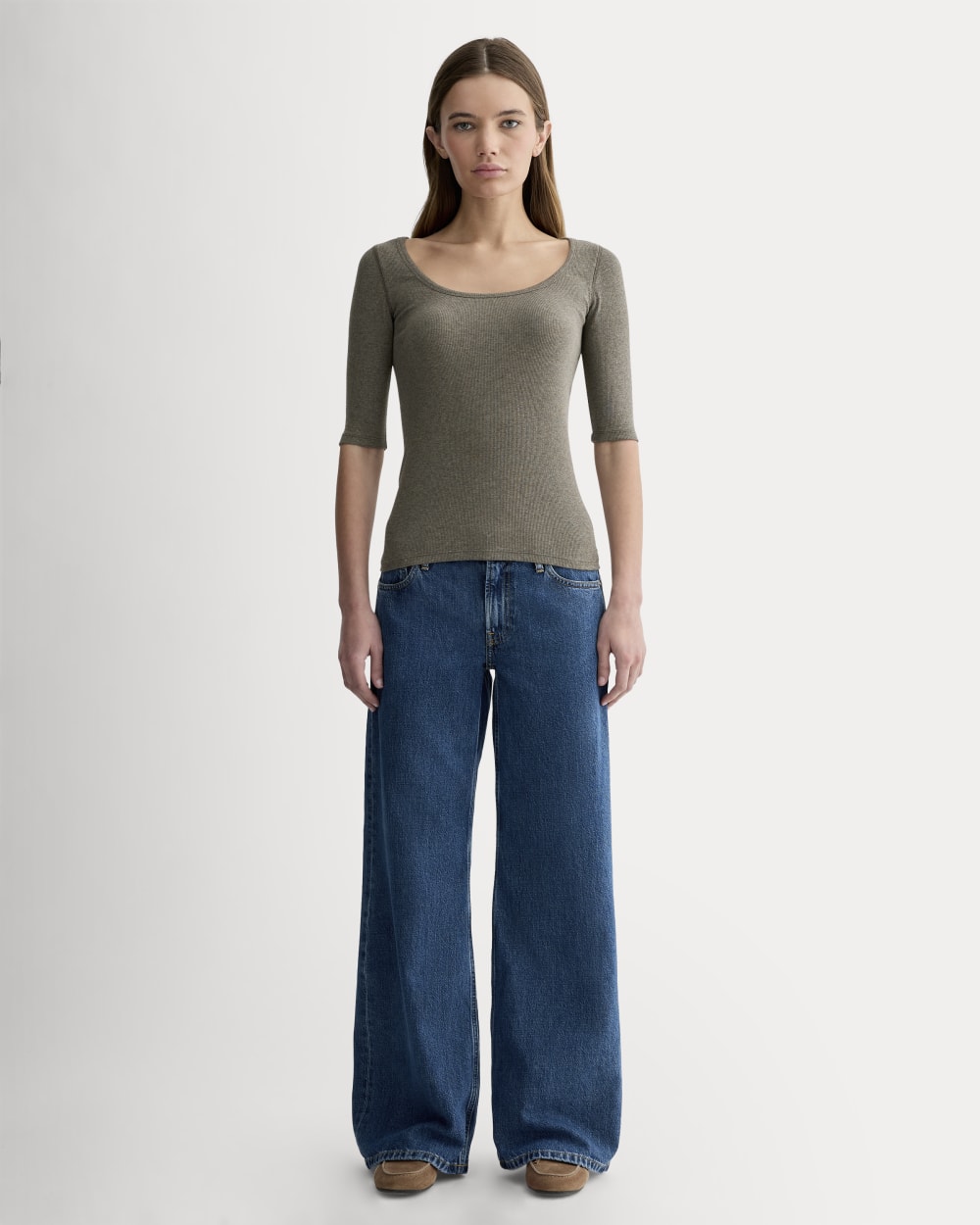 The Luxe Rib Scoop-Neck Tee | Heathered Fatigue