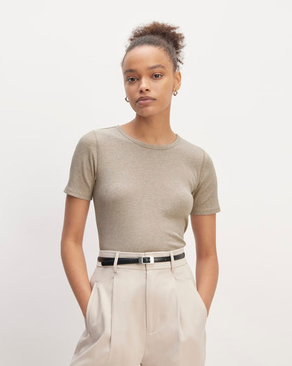 The Luxe Rib Crew | Heathered Tan