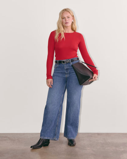 The Luxe Rib Long-Sleeve Crew | Berry Red