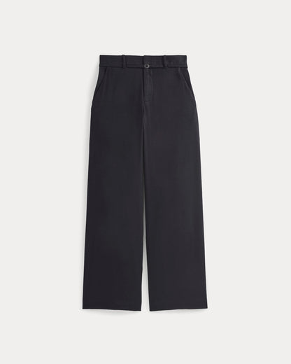 Wide-Leg Belted Pant in Stretch Linen | Black | Long