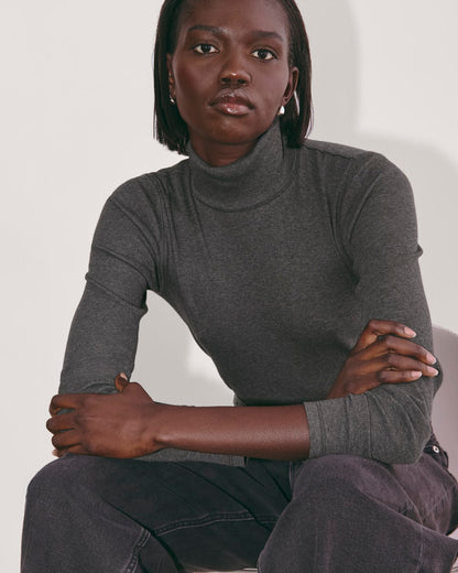 The Luxe Rib Turtleneck | Heathered Soot