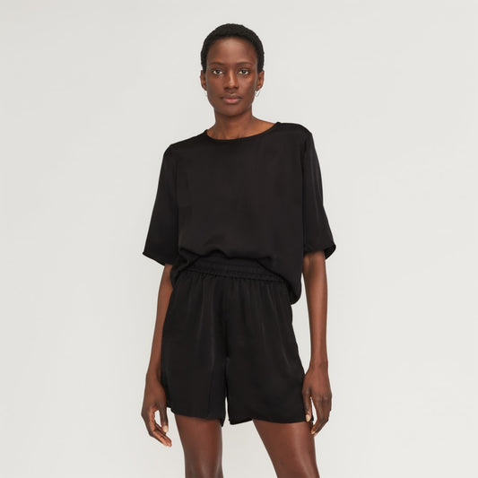 The Satin Relaxed Tee | Black