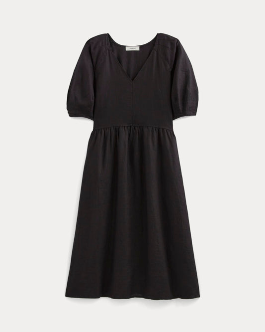 The Linen Oversized Puff-Sleeve Dress | Black