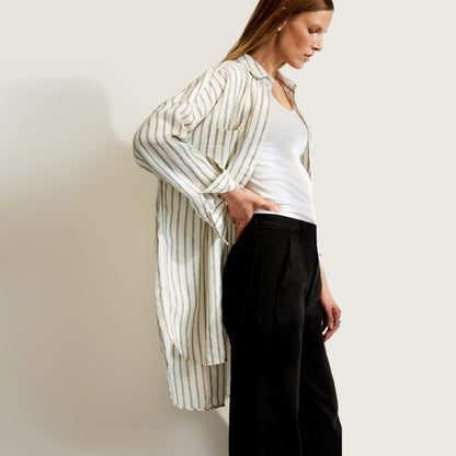 The Way-Long Linen Shirt | Black / Canvas Tan