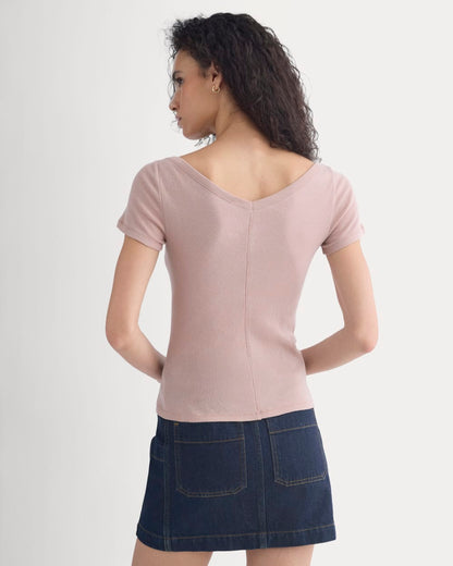 Tissue Short-Sleeve V-Neck Top | Dusty Rose