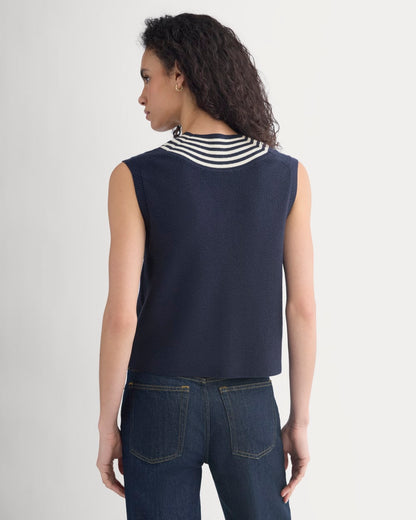 Relaxed V-Neck Vest in Cotton Merino | Navy