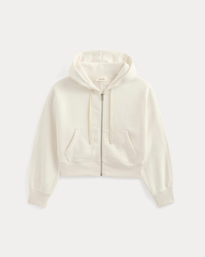 Luxe Fleece Full-Zip Cropped Hoodie | Bone