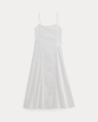 The Seamed Dress in Stretch Linen | White