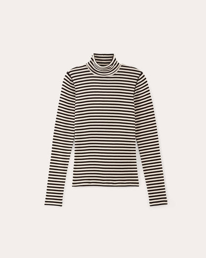 The Luxe Rib Turtleneck | Bone / Black