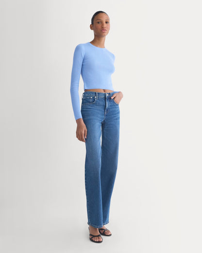 The Cropped Crew Top in Ultrafine Merino | Open Air Blue
