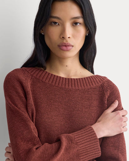 Wide-Neck Crew Sweater in Tape Yarn | Henna Red