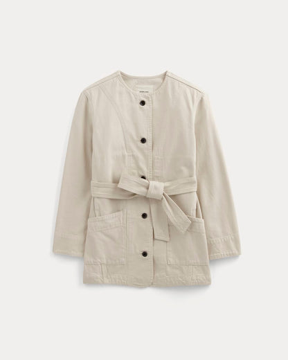 The Long Denim Barrel Jacket | Garment-Dyed Sand
