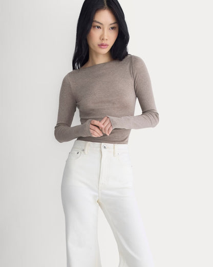 Tissue Boatneck Top | Heathered Chocolate Chip