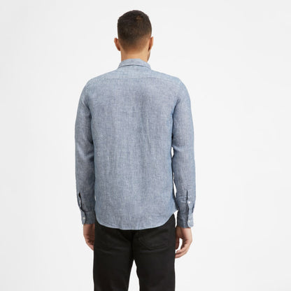The Classic Shirt in Linen | Blue / White Pinstripe