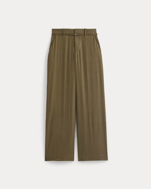 Wide-Leg Belted Pant in Stretch Linen | Beech | Long