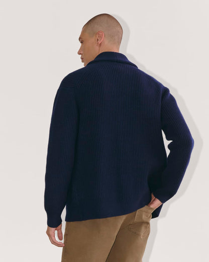 The Felted Merino Shawl Collar Cardigan | Deep Navy