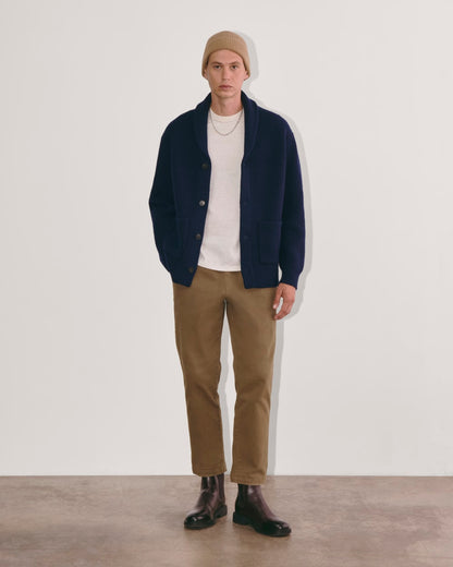 The Felted Merino Shawl Collar Cardigan | Deep Navy